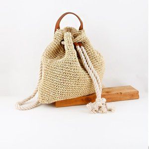 Roped Beach-side Straw Backpack